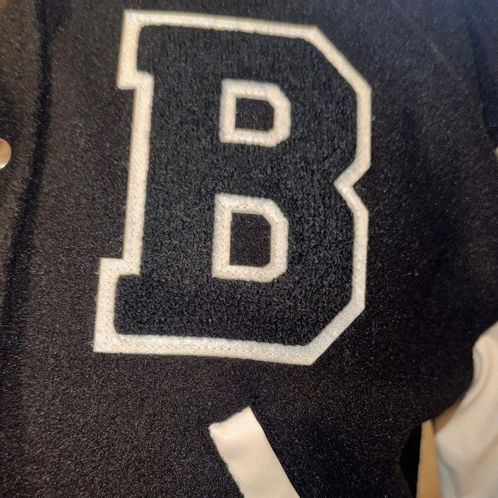 Love Tree Black & White Varsity Jacket B letterman snap closure bomber cropped S - Picture 6 of 12